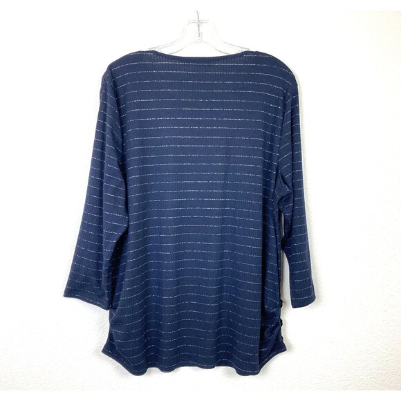 89th and Madison Women's Shirt Size XL Navy with Silver Metallic Stipes Buttons - Picture 3 of 5